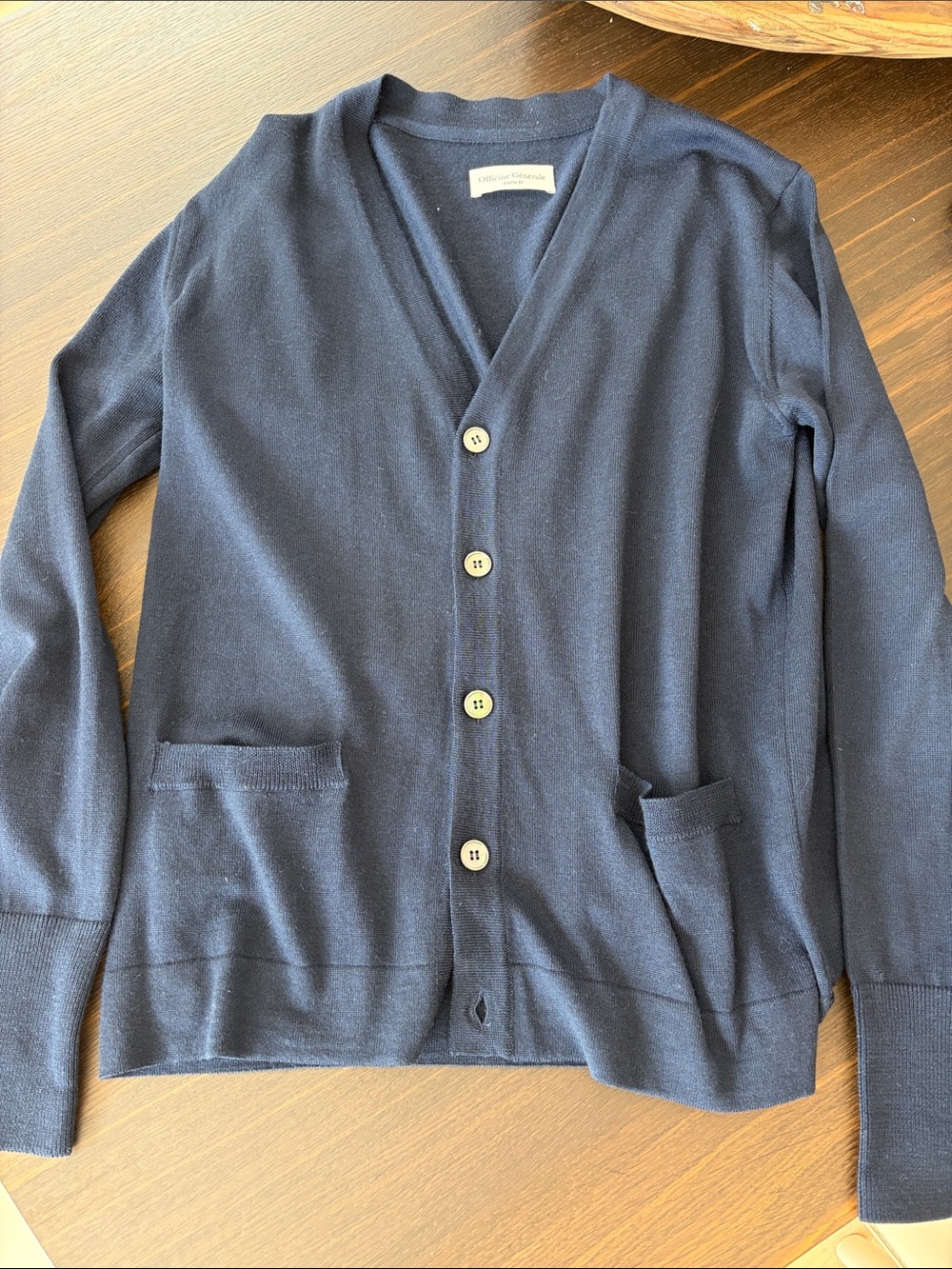 Officine Generale Navy Blue V-Neck Button Cardigan